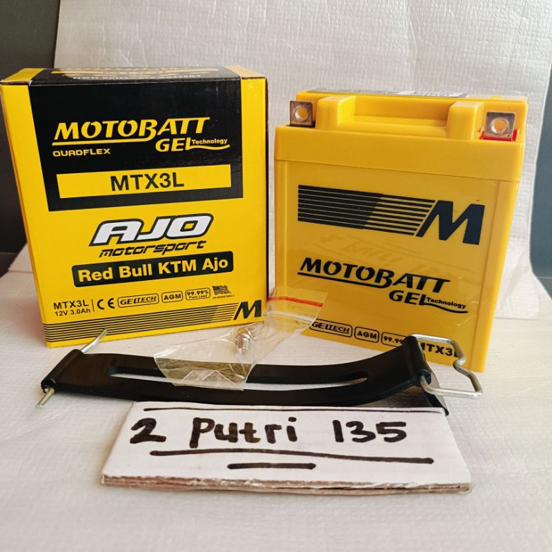 aki motobatt RX-King ,ninja R ,ninja SS ,satria hiu original 100% motobatt MTX3AL ( free karet aki )