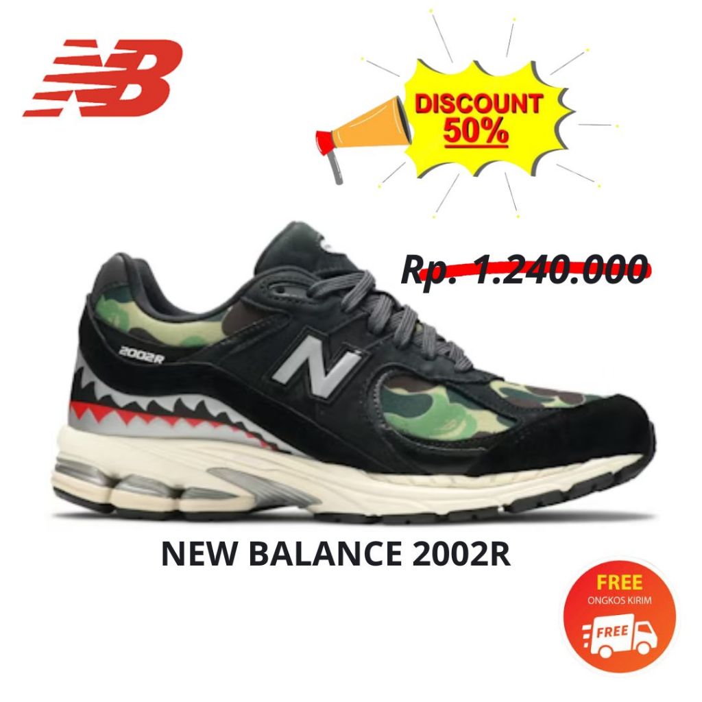 Sepatu NB New Balance Original Bape X 2002 R Bape Green