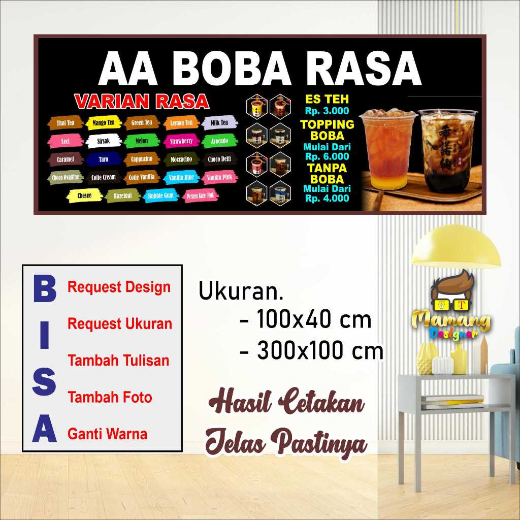 Spanduk Banner Custom Minuman Boba dengan Request Varian Rasa bb