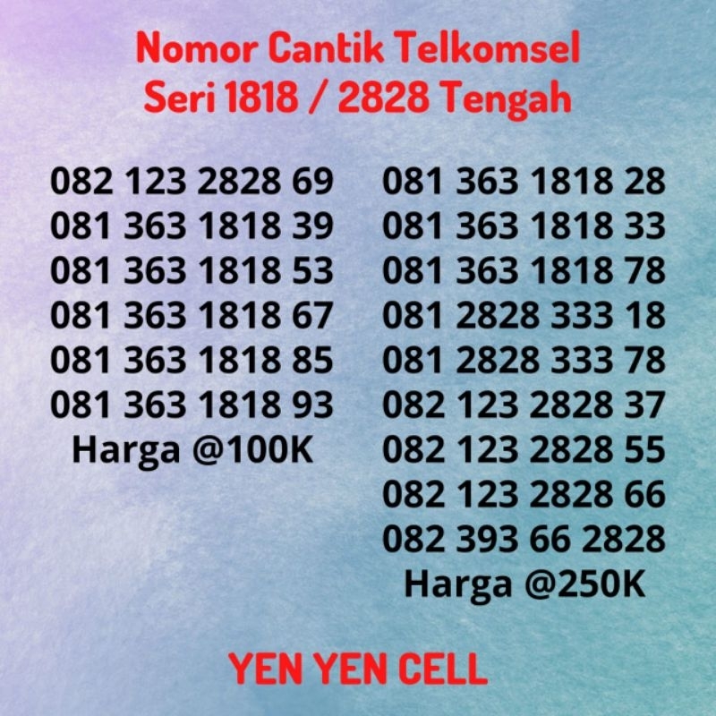 Nomor Cantik Kartu Perdana Simpati Telkomsel Seri 1818 / 2828 Tengah Murah Rapi - ABAB 363 1818 XX /