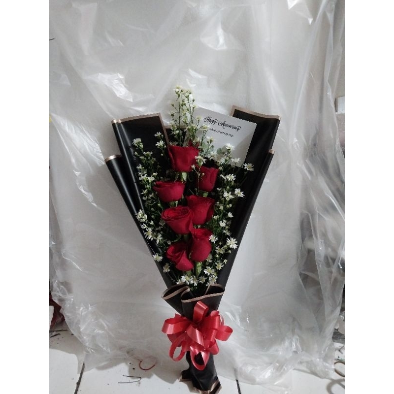buket mawar merah isi 7 tangkai | mawar hidup