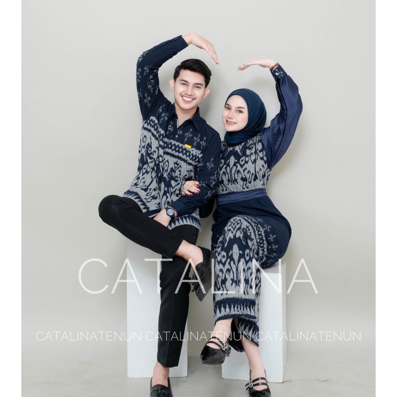 SET COUPLE TENUN FATMA SUMBA NAVY-  BAJU COUPLE KONDANGAN - TENUN COUPLE SET - baju tenun keluarga