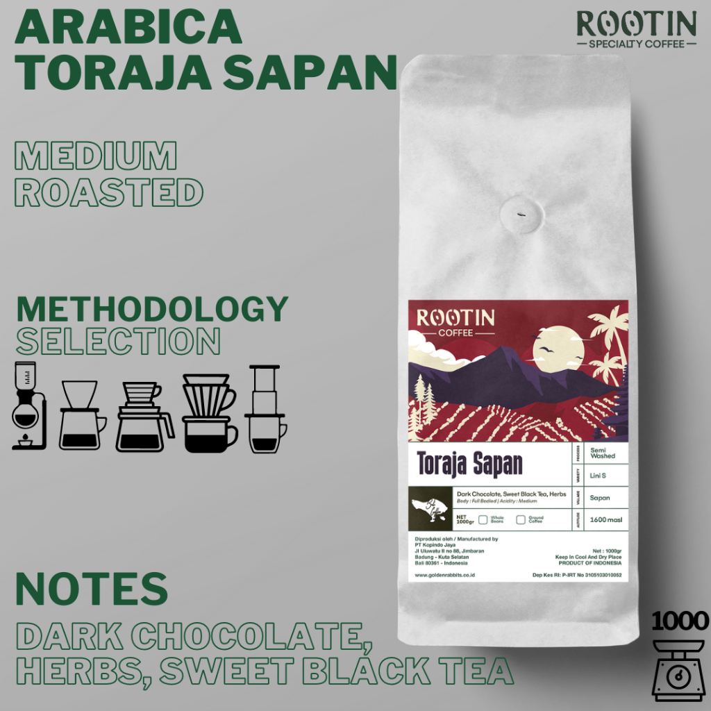 

Kopi Arabika Toraja Sapan 100% Arabica Roasted Beans - 1 KG