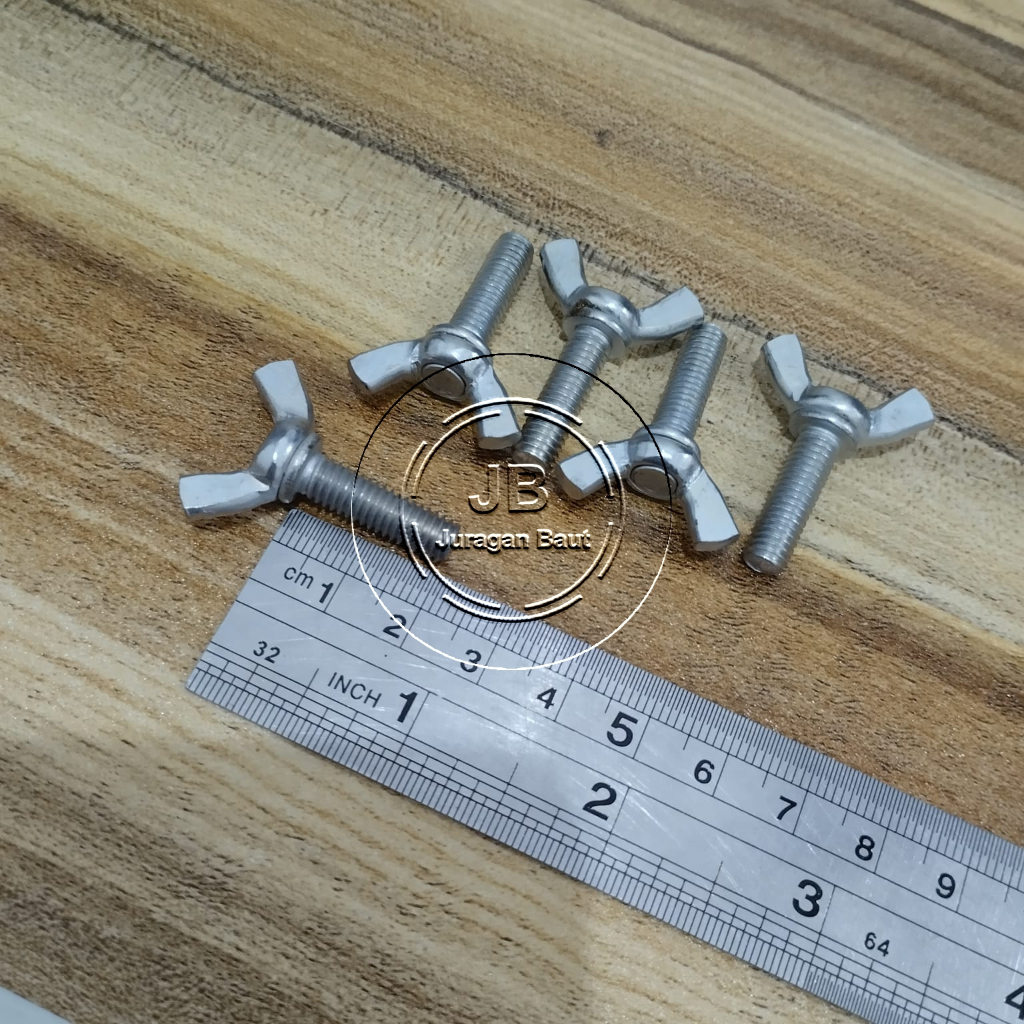 Baut Kupu Kupu Wing Bolt Kuping M6x20 M6 x 20 Baud 10 Panjang 2cm Butterfly Putih Galvaniz 6x20 6 x 