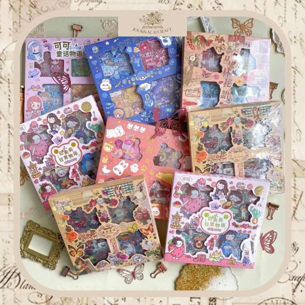 

100pcs Vintage Sticker AESTHETIC WATERPROOF 1 BOX ISI 100 PCS/ STIKER KARTUN LUCU ANTI AIR retro sticker chibi girl