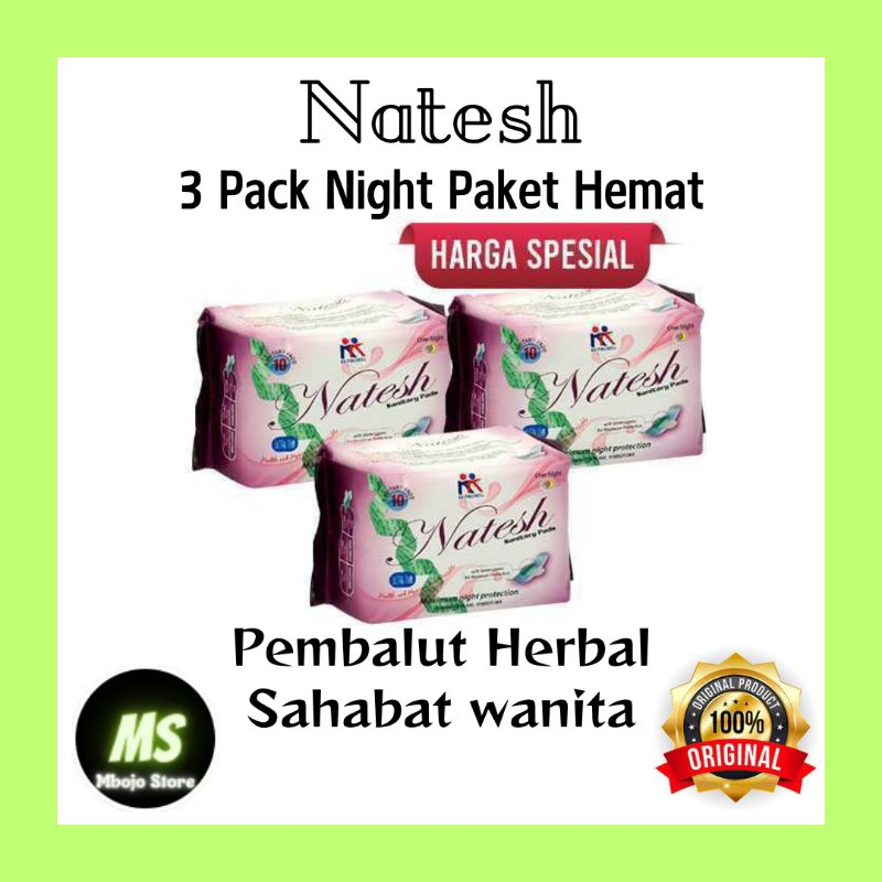PEMBALUT NATESH NIGHT PEMBALUT KESEHATAN HERBAL (3 PACK X 10 PCS @ 290 MM) PEMBALUT KEWANITAAN PEMBA
