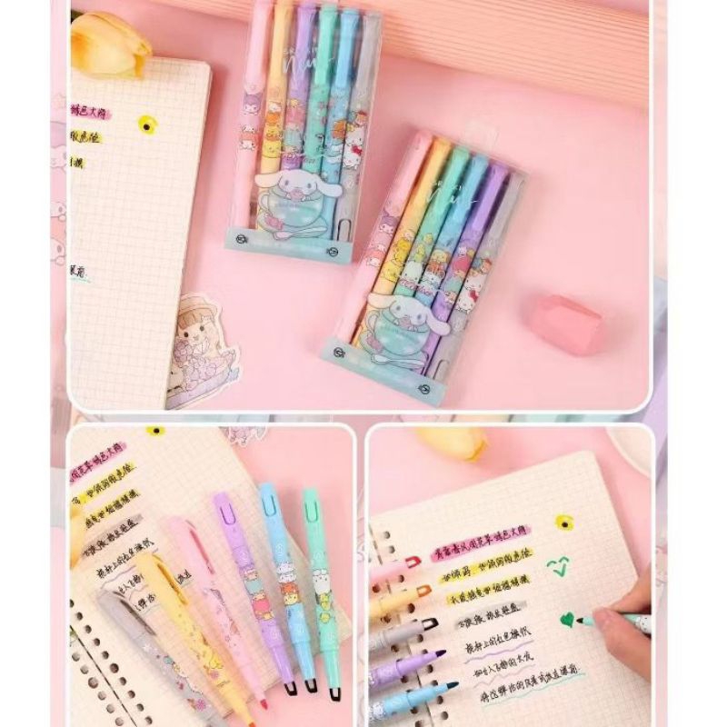 

sanrio stationery / pulpen stabilo set isi 6 warna motif sanrio