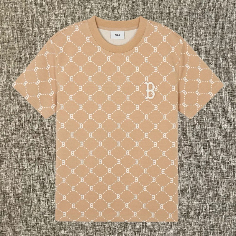 MLB Korea B Boston Jacquard Dia Monogram Tee Light Camel Original / Baju Kaos MLB Korea Authentic