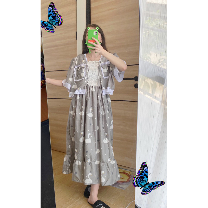 Setelan Elyn Dress Outer cardigan Kiyowo Karakter Sanrio