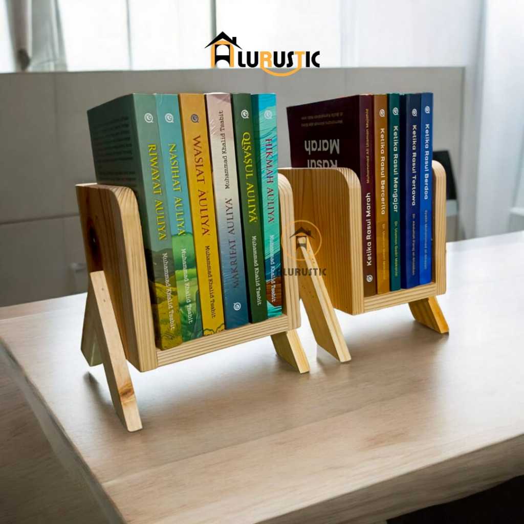 RAK BUKU KAYU AESTHETIC RAK MEJA KERJA MINIMALIS KANTOR ATK DEKORASI RUSTIC