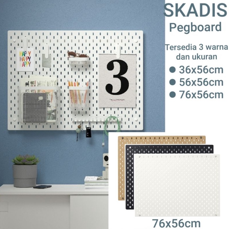 Diskon Eksklusif 3 SKADIS Papan Berlubang 76x56cm Pegboard Papan Gantung Organiser Putih Hitam atau 