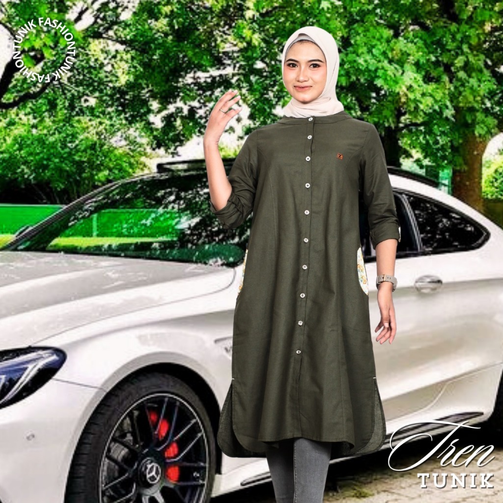 🆉🆃🆁🅸 - Baju Atasan Tunik Wanita Terbaru Motif Polos Bahan Katun Rami Premium