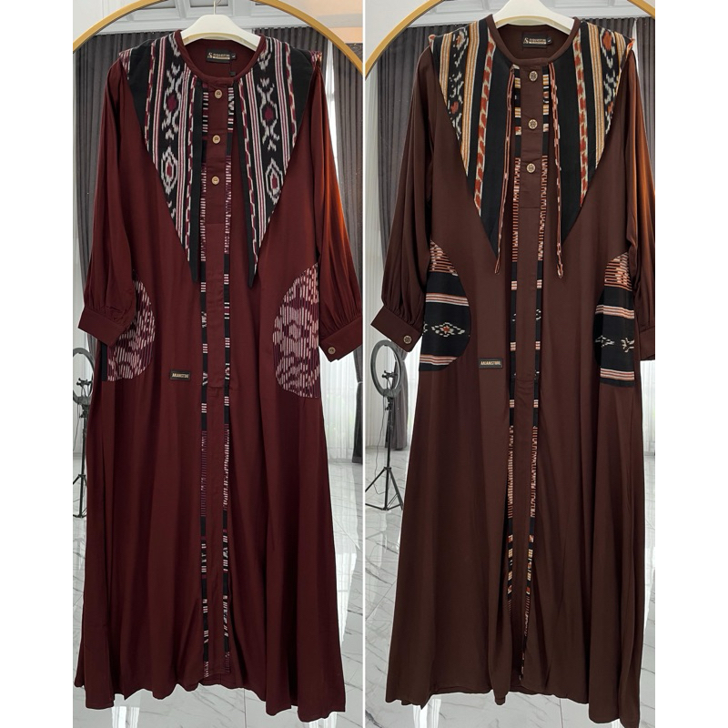 Gamis Dress Coklat Etnik New bahan twill Uniqlo Original By Anjanistore