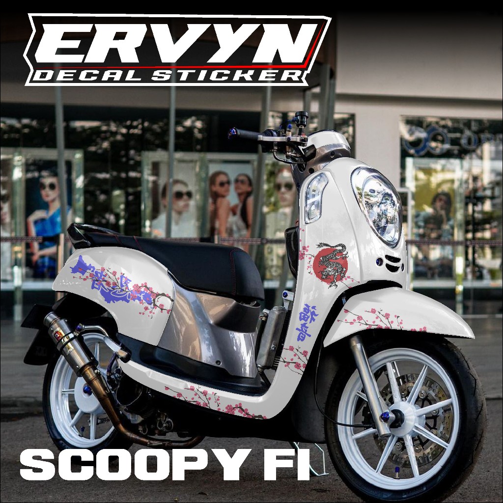 COD, DECAL STICKER SCOOPY FI LAMA 2013 -2017 , STICKER FULLBODY SCOOPY MOTIF BUNGA SAKURA