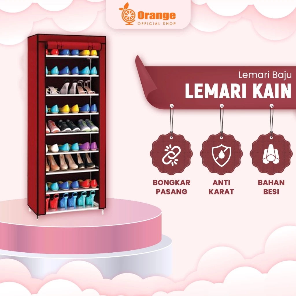 Rak Sepatu Portable Rak Susun Sepatu Tertutup Resleting Besar 9 Susun Minimalis