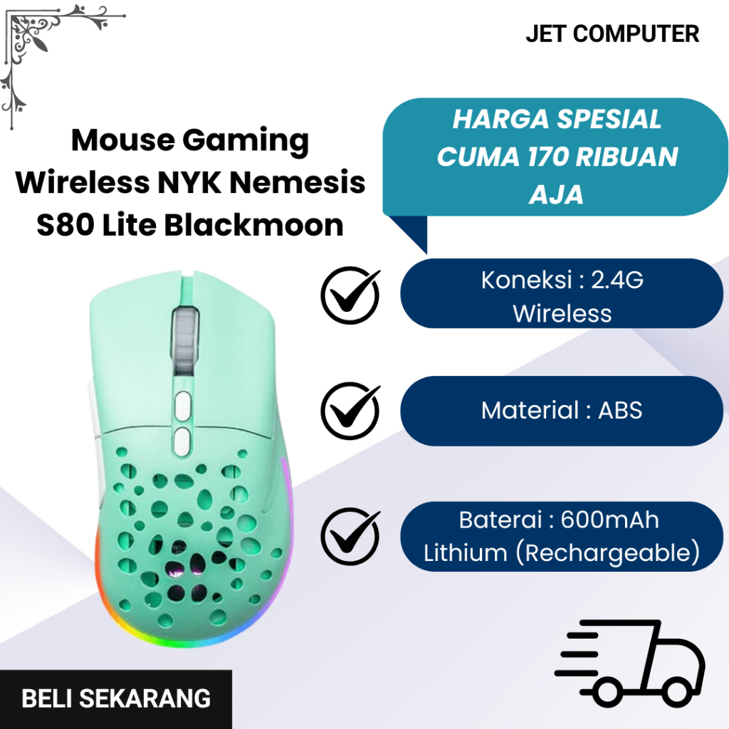 Mouse Gaming Wireless NYK Nemesis S80 Lite Blackmoon