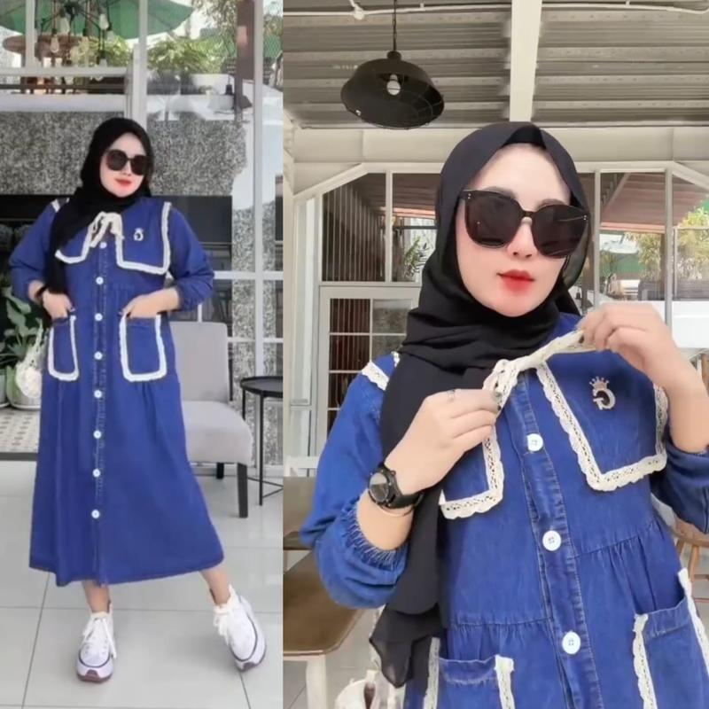 Naura Jeans Renda | Pakaian Wanita Model Terbaru | Dress Busui Cantik | Fashion Muslim Dewasa & Rema