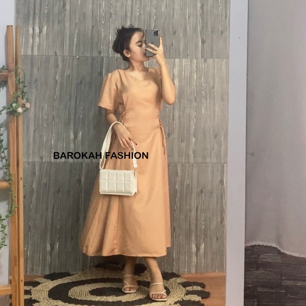DRESS TANICA KERAH V / DRESS MIDI / DRESS WANITA