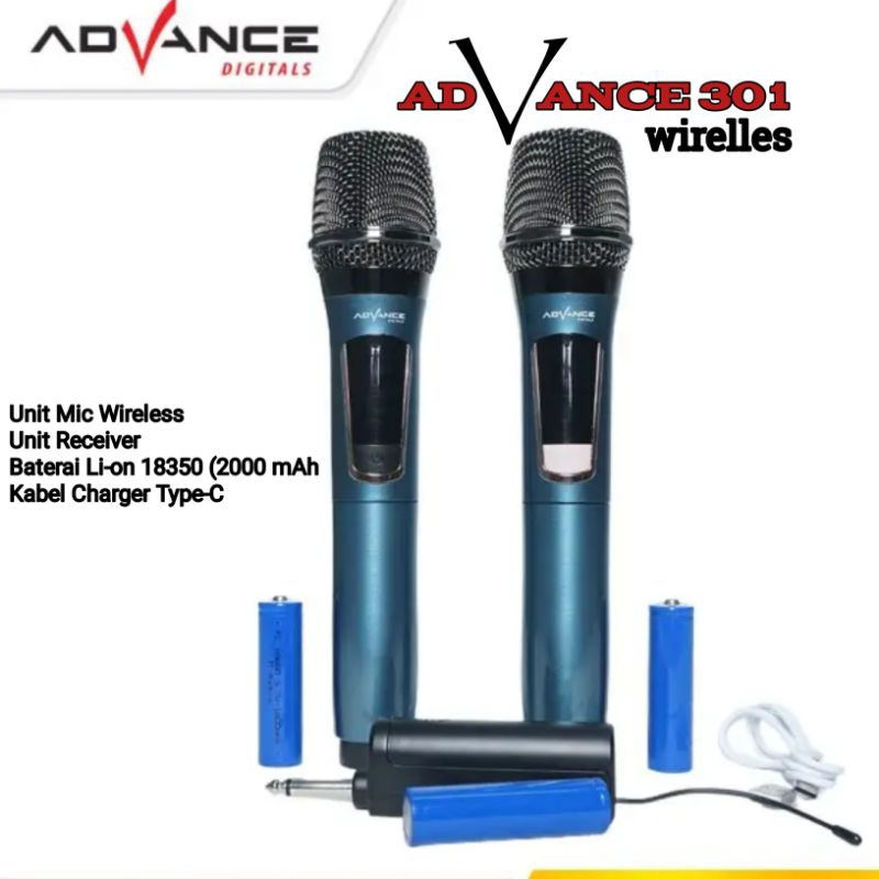 ADVANCE MIC-301 profesional wireless microfhone/mic Advan double mic