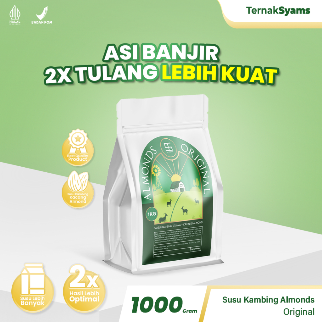 

Almonds Rasa Original Susu kambing etawa dan Kacang almond bubuk 1 KG 1000 gram Ternak Syams | Susu kambing etawa rasa kacang almond almond original asli berkualitas premium