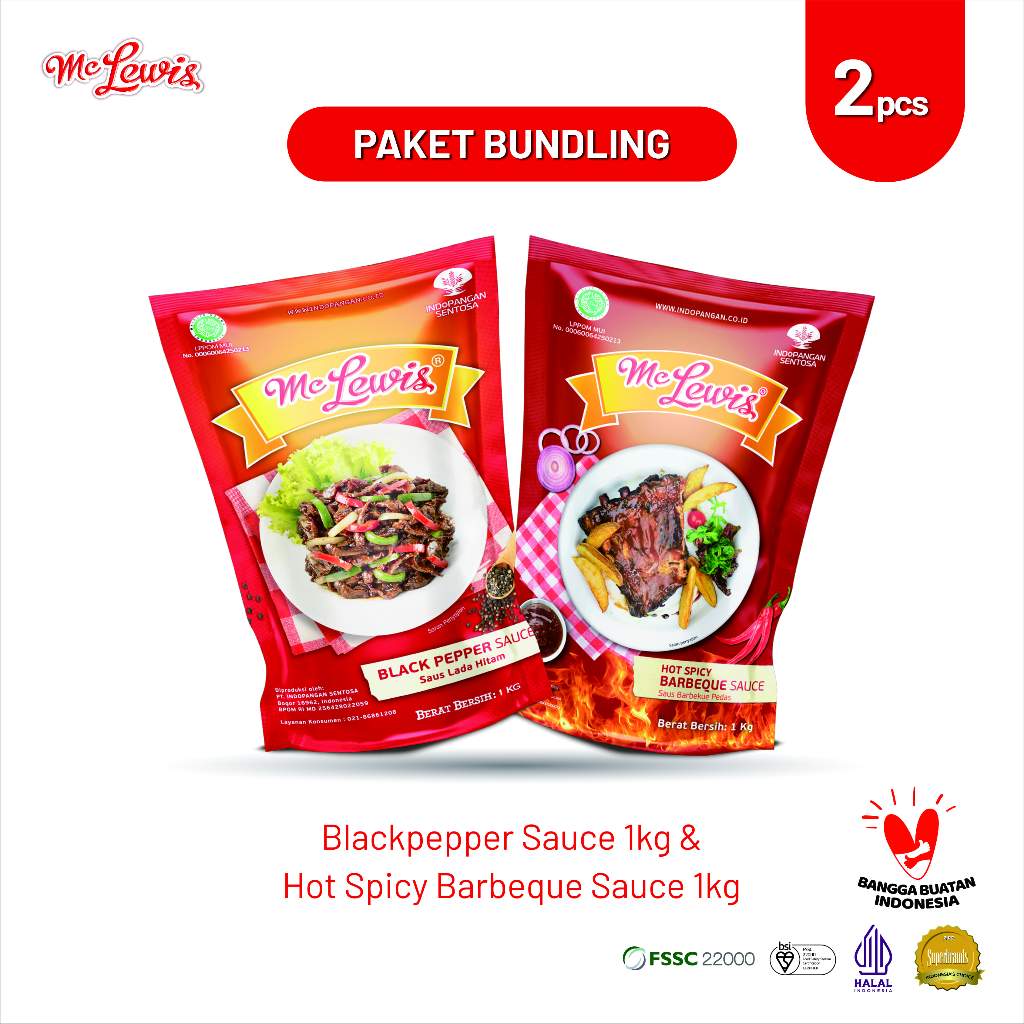 

[Paket Bundle] Mc Lewis Hot & Spicy Barbeque Sauce 1Kg + Mc Lewis Blackpepper Sauce 1Kg