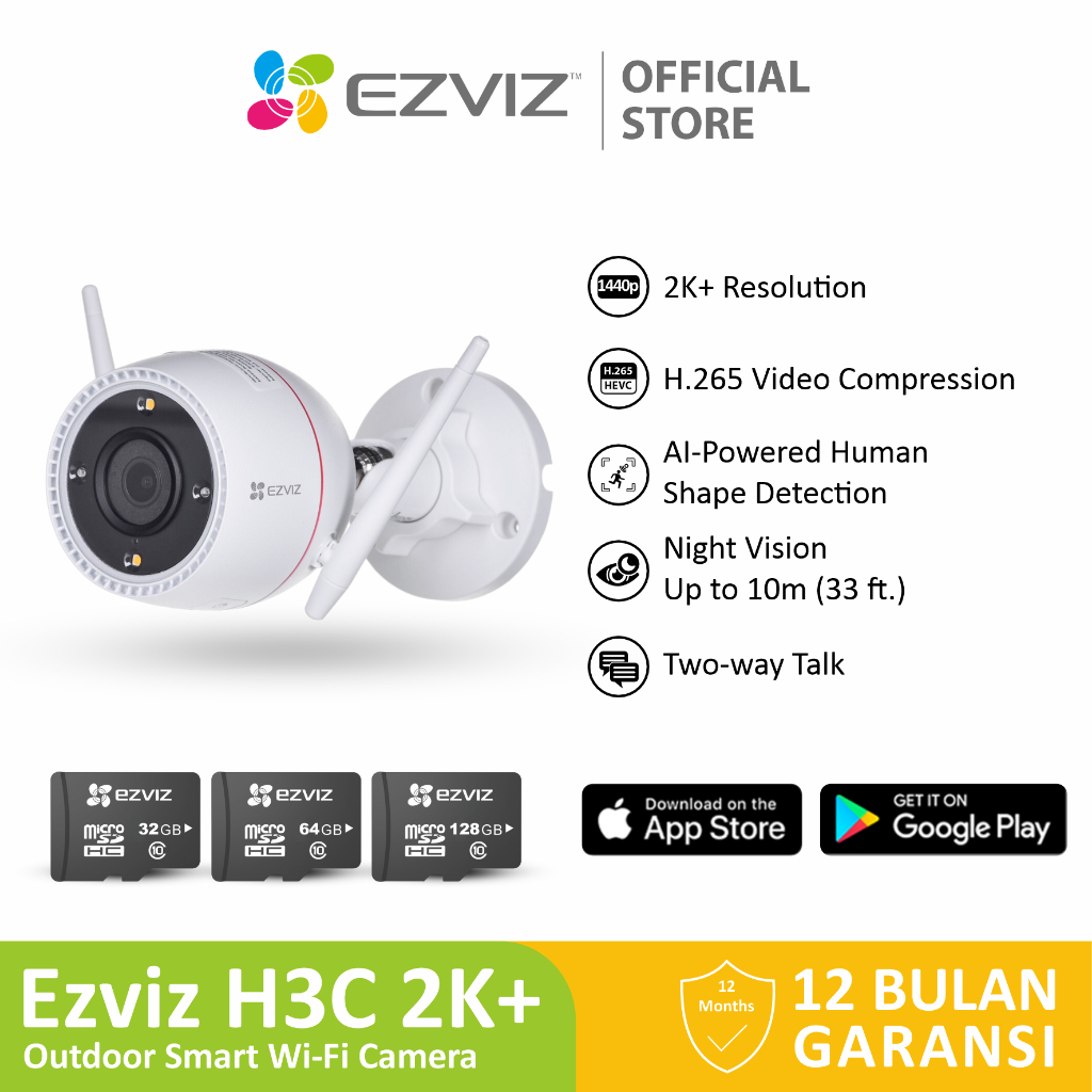 Ezviz H3c 4MP 2K+ Smart IP Camera CCTV Outdoor w/ SD Card 32/64/128GB