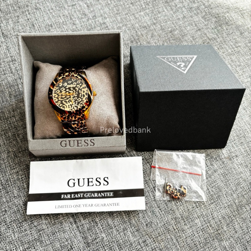 Jam Tanggan Wanita Guess Original Leopard Gold Preloved