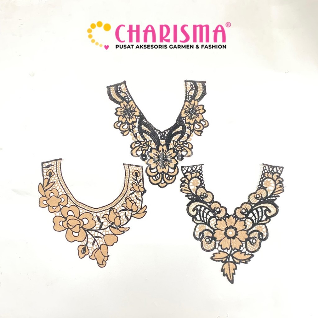 Charisma Kerah Renda Baju Warna Hitam Coklat - Kerah Baju gamis/kerah baju anak/kerah baju bluse / D
