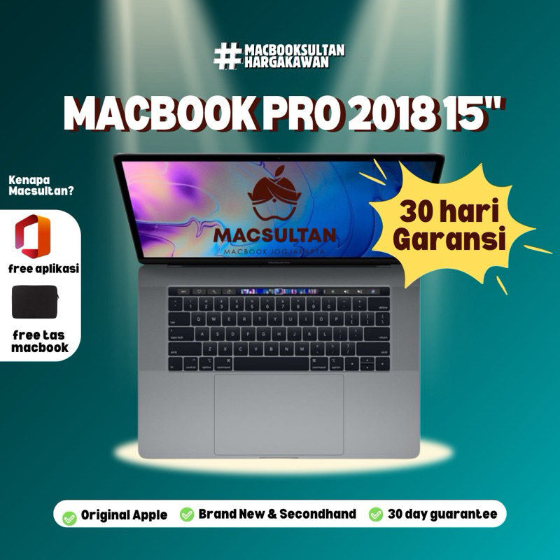 Macbook Pro 2018 Retina 15" Inch RAM 16GB SSD 512GB i7 i9 Original 100% Second Laptop Apple Termurah