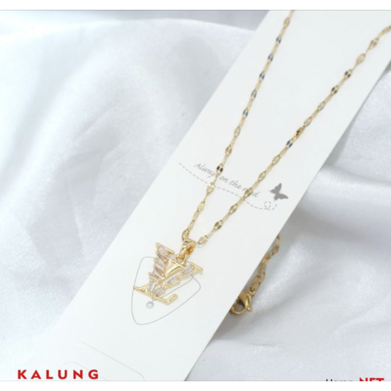 Kalung rantai pecah kopi liontin LV mata titanium fashion wanita