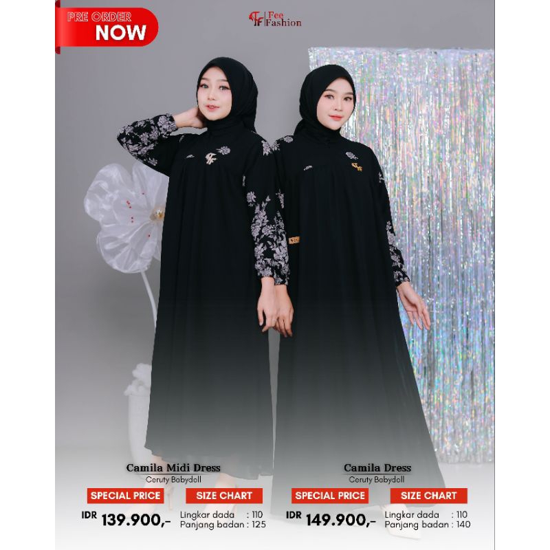 FEE FASHION CAMILA MIDI DRESS | GAMIS MIDI WANITA | GAMIS HITAM