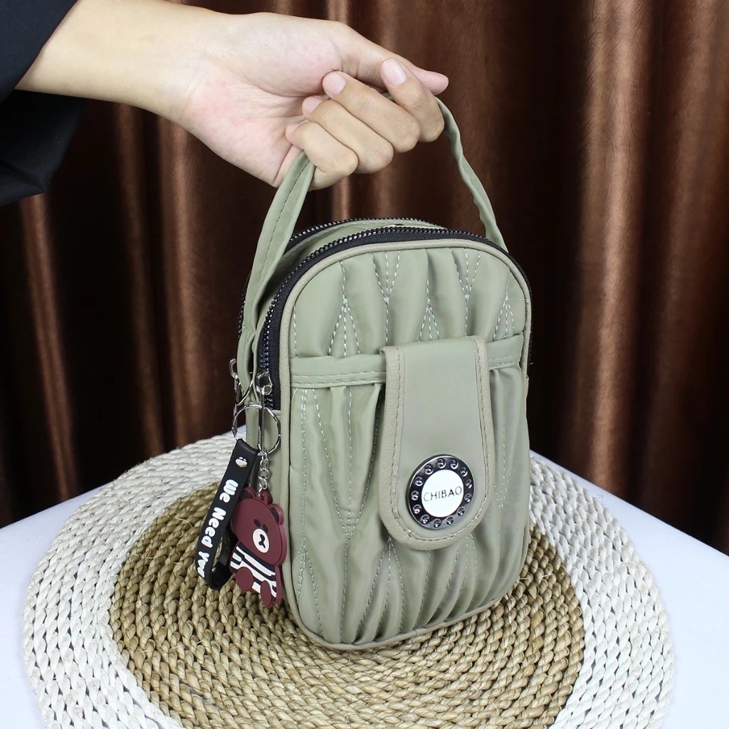 IDOLA BAGS SL CHIBAO POUCH HP 3 RUANG 2IN1 NEW BORDIR SERIES IW-111 HARGA GROSIR - Slingphone Wanita