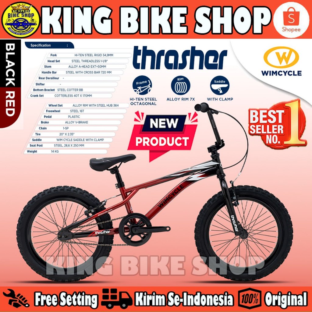 Sepeda Anak Laki BMX WIMCYCLE THRASHER X2 Ukuran 20 Inch Usia 8-12 Tahun