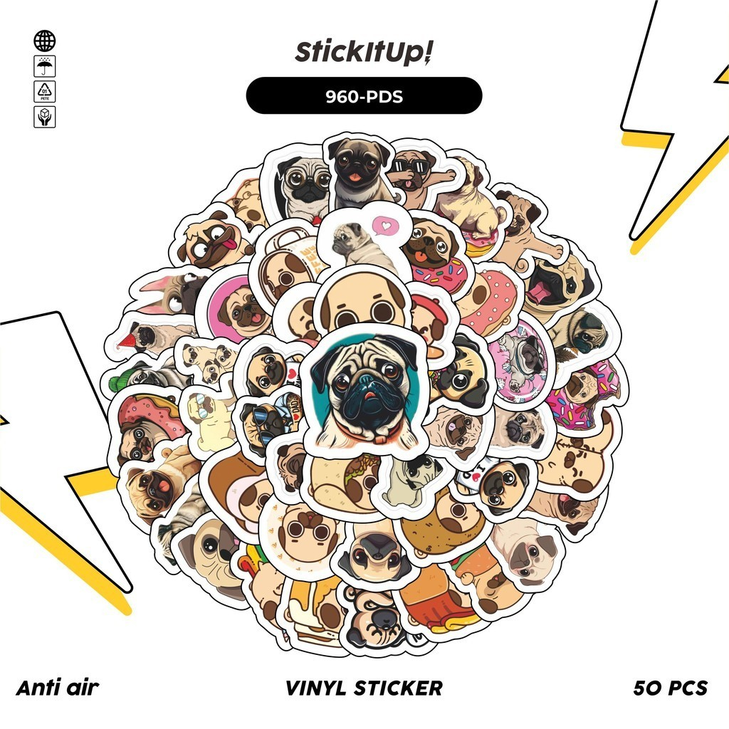 

COD✨ 100 Pcs Stiker Pack Pug Dog/Anjing Pug Series Lucu Aesthetic Vynil Waterproof untuk Freebies Sticker Buku Journal Casing HP Laptop