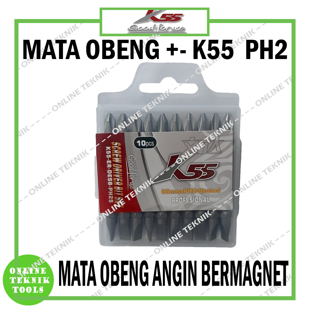 K55 Mata Obeng Angin Ketok / screw Driver Bit set 10 pcs Ph2x65mm Jual Per Pcs