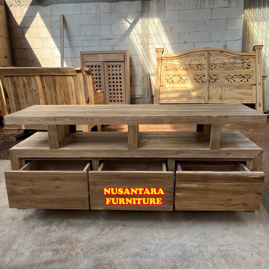 Bufet / Meja TV Minimalis Mentahan Termurah / Meja TV Kayu Jati Solid / Bufet TV Jati Murah