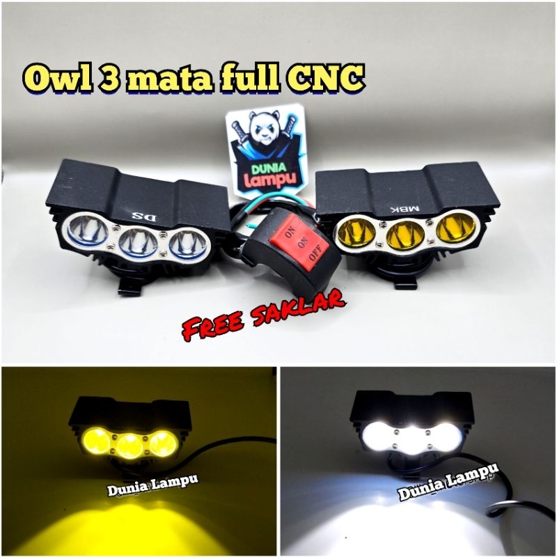Lampu Tembak LED Motor Sorot Owl 3 Mata Warna Kuning Putih dengan Saklar On Off Universal