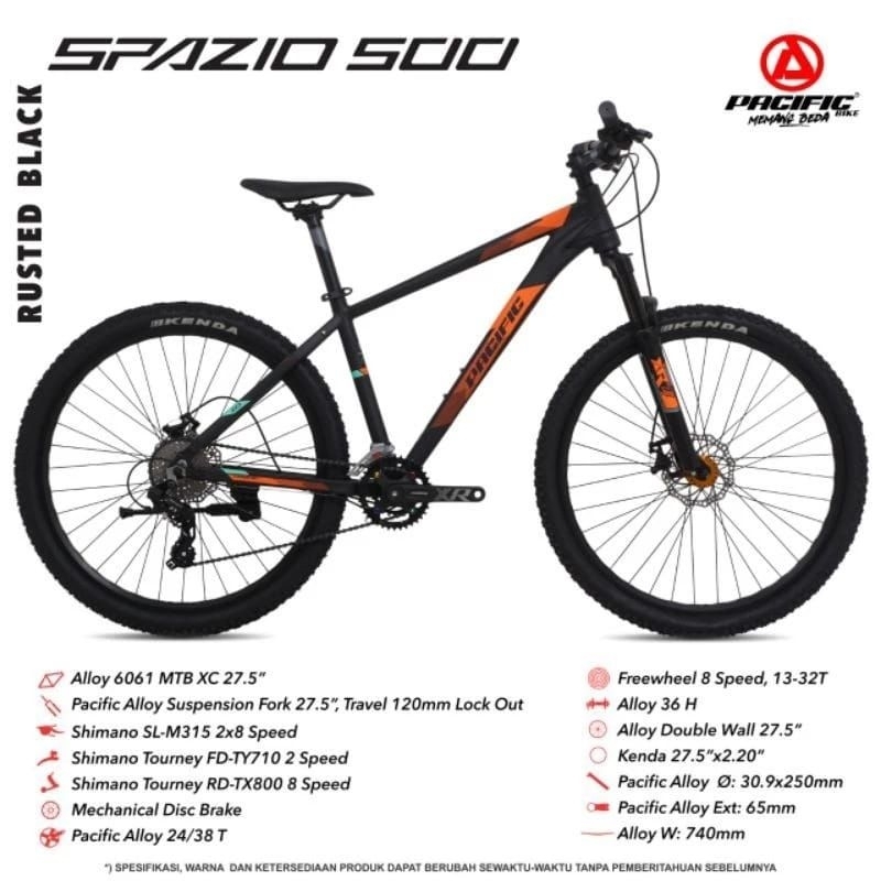 SEPEDA GUNUNG MTB PACIFIC SPAZIO 500 27.5 INCH ALLOY 16 SPEED REM CAKRAM