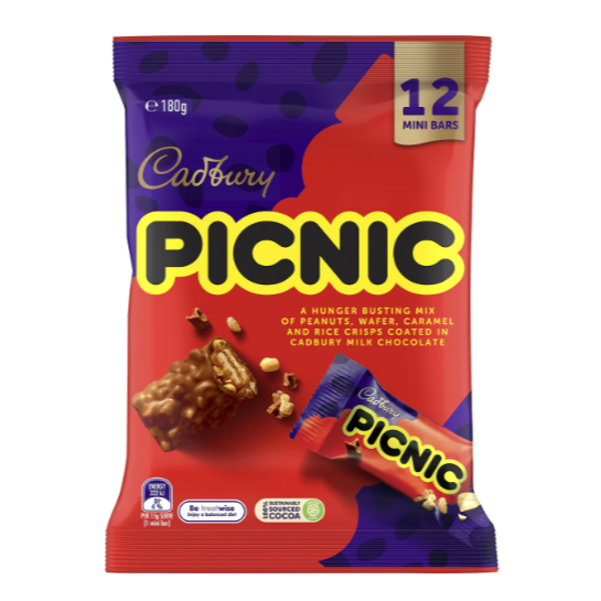 

Cadbury Picnic Milk Chocolate Share Pack 12 Mini Bars 180g