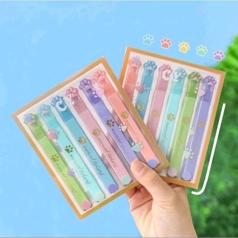 

1 SET 6PCS STABILO BENTUK PAW KITTEN LUCU / STABILO WARNA WARNI KARAKTER PAW KUCING LG1 Set isi 6 stabilo / highlighter