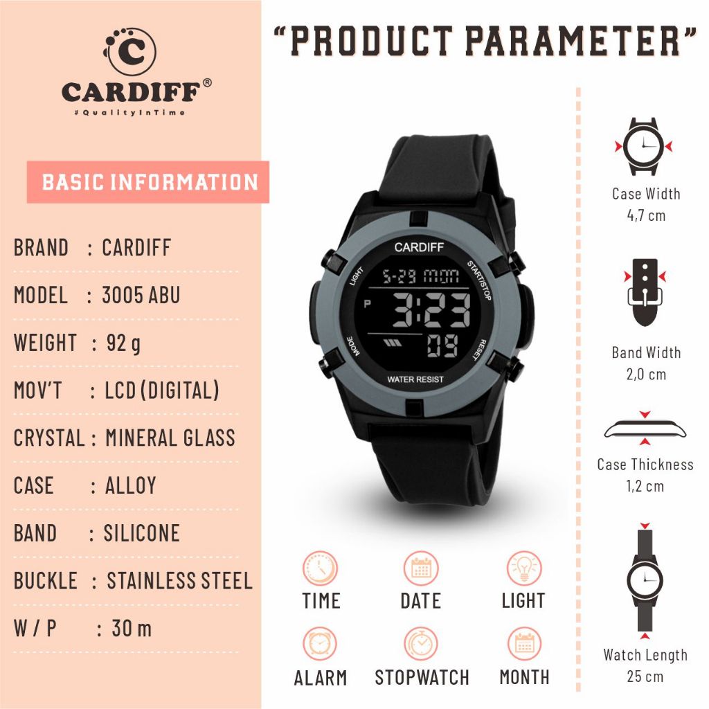 CARDIFF LCD 3005 Jam Tangan Karet Sport Unisex