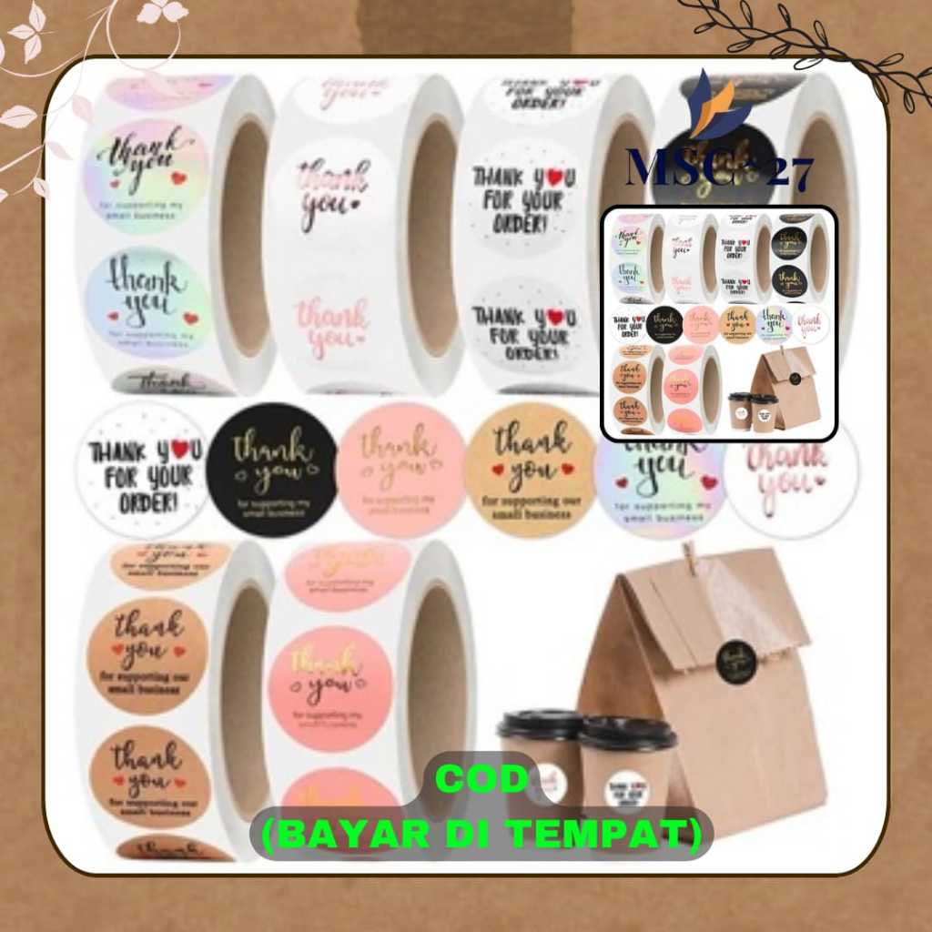 

Sticker Thankyou 1Roll (500Pcs) Label Segel Order Packing Motif Bunga Love Serbaguna