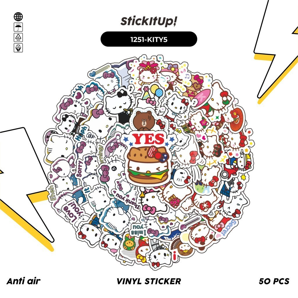 

COD✨ 100 Pcs Stiker Hello Kitty v8 Lucu Aesthetic Vynil Waterproof untuk Freebies Sticker Buku Journal Casing HP Laptop