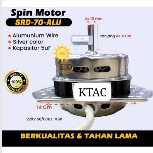 DINAMO SPIN/PENGERING SHARP GULUNGAN ALUMINIUM 70 WATT AS DINAMO 10 MM CAPASITOR 5UF