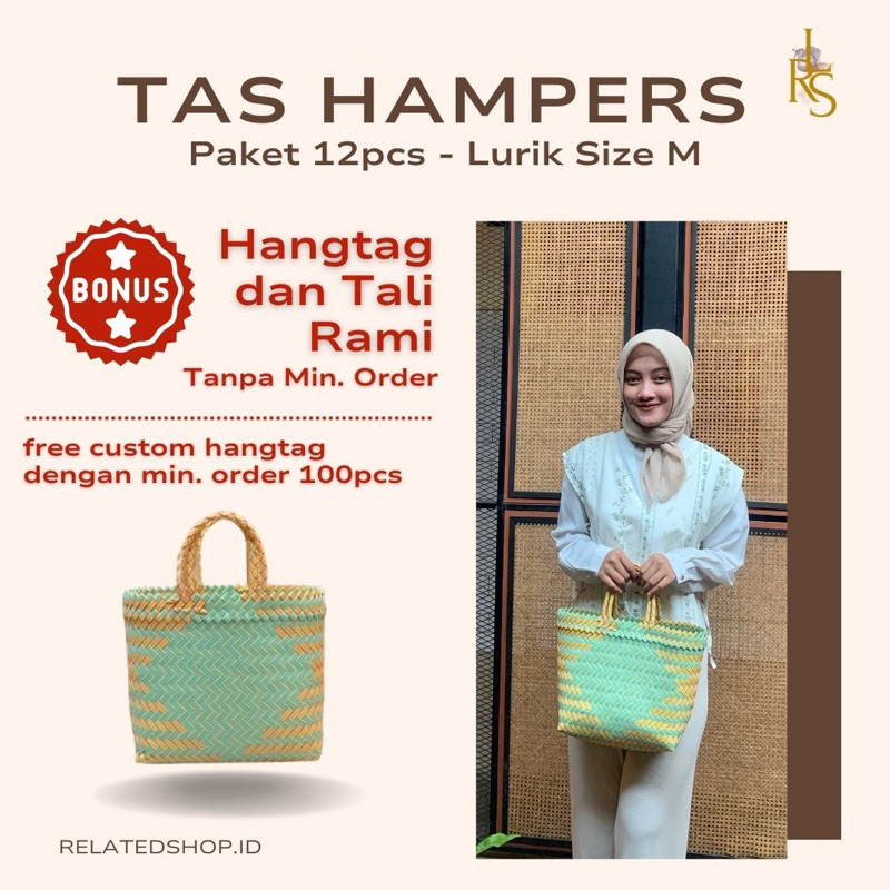 (Isi 12) Tas Hampers Anyaman Plastik | Keranjang Anyam Pasar | Hajatan Parcel Ukuran M