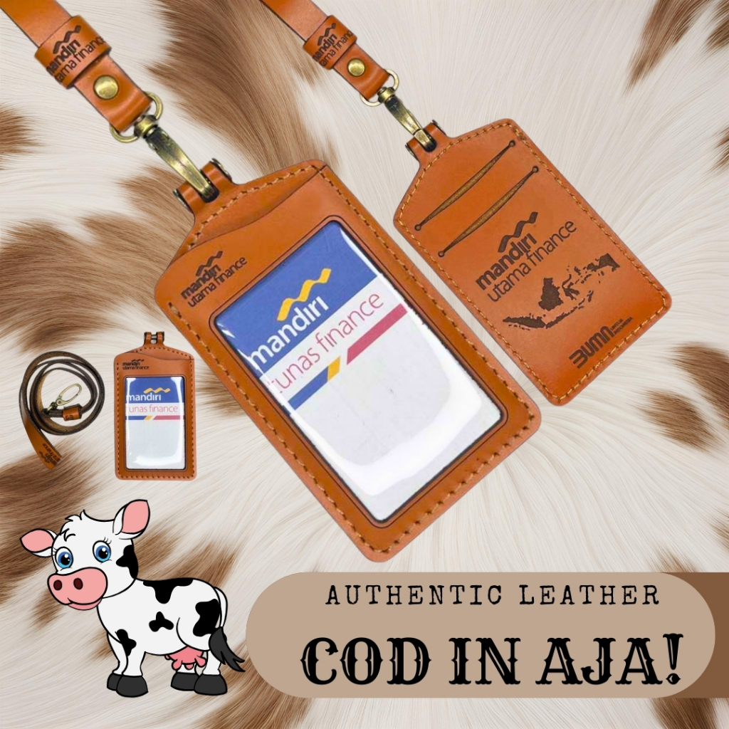 

RRR Leather Gantungan kartu nama tali ID Card holder lanyard name tag Kulit Sapi bisa Custom