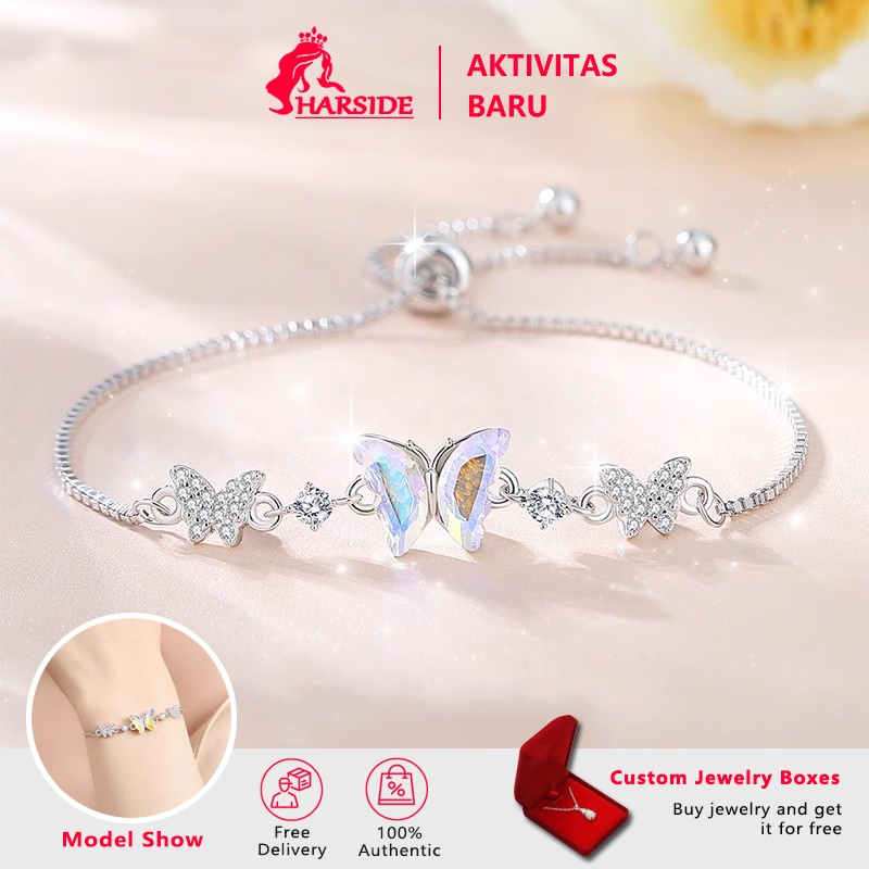 Harside Jewelry Gelang Serut Anti Karat Simple Mewah Wanita Perhiasan Permata titanium keren Silver 