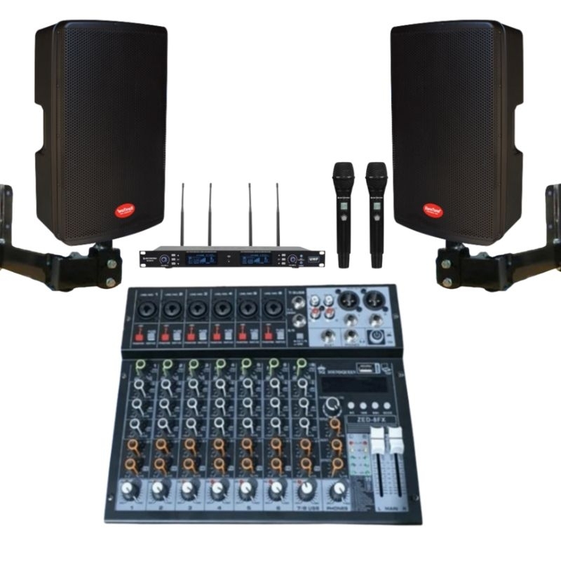 Paket speaker aktif Baretone 15 inch max15rc 500 watt mixer 8 channel