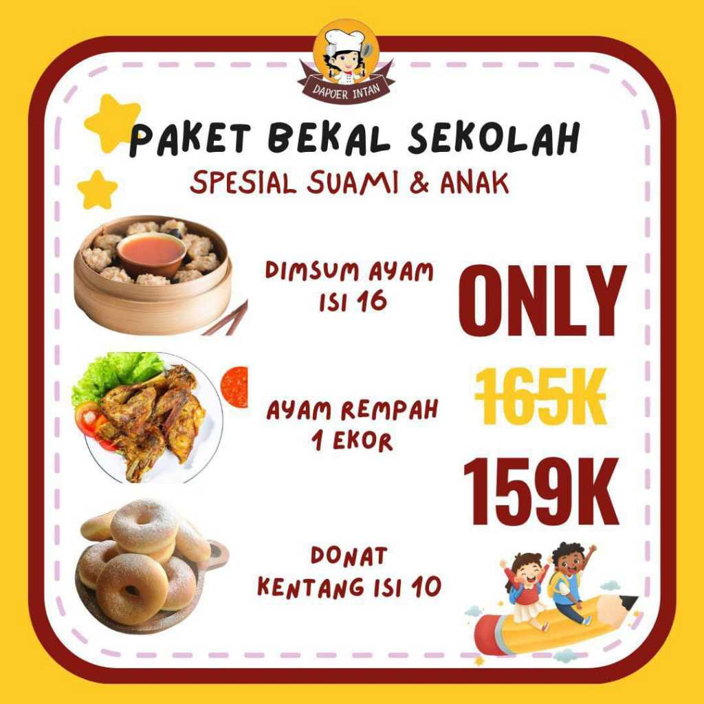 

[Dapoer Intan] Paket Bekal Sekolah Dimsum Ayam + Ayam Rempah + Donat Kentang