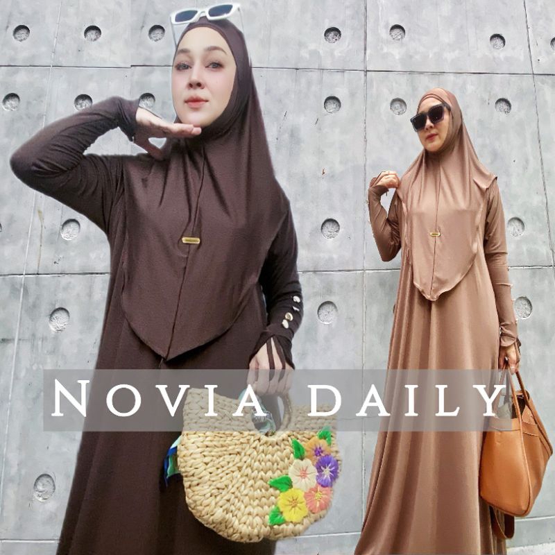 NOVIA DAILY | Abaya Remaja Aesthetic Set Hijab Dagu Malay Style Terbaru Gratis Ciput Gamis Set Hijab